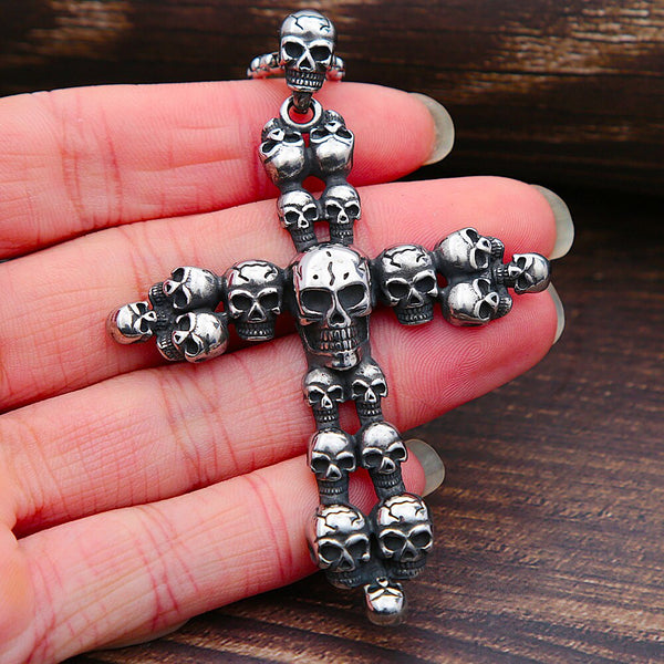 Collar con colgante de calavera cruzada de motociclista gótico para hombre
