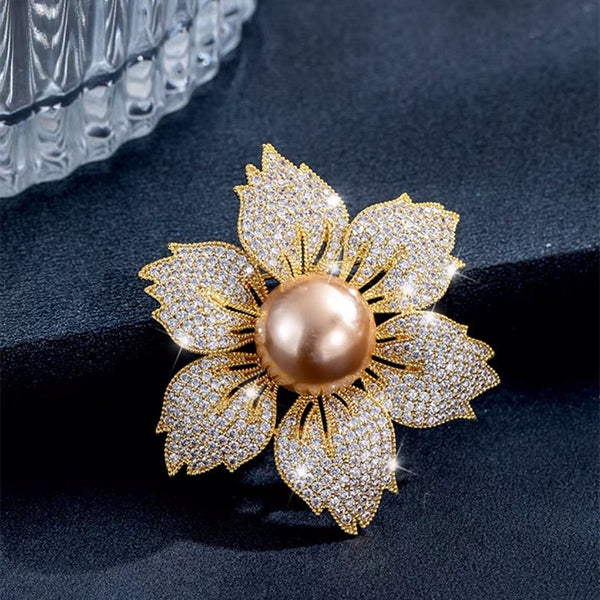 Elegant Temperament Bauhinia Brooch Suit Pearl Women