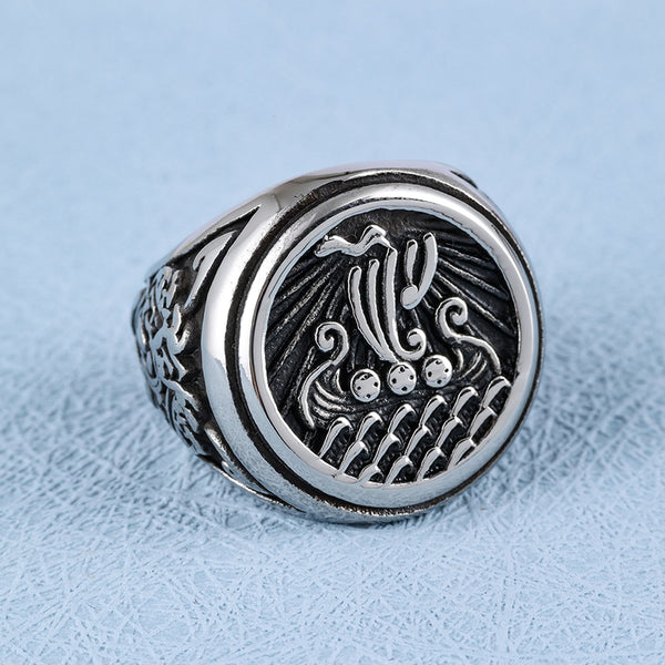 Anillo de velero vikingo vintage para hombre, de acero inoxidable 316L, con sello de barco.