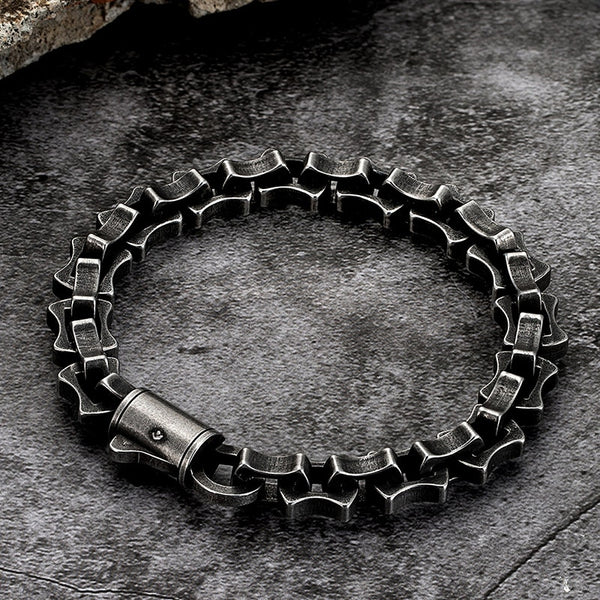 Men Punk Link Chain Bracelet Matte Vintage Black Stainless Steel Motorcycle Hand Bike Jewelry Accessories
