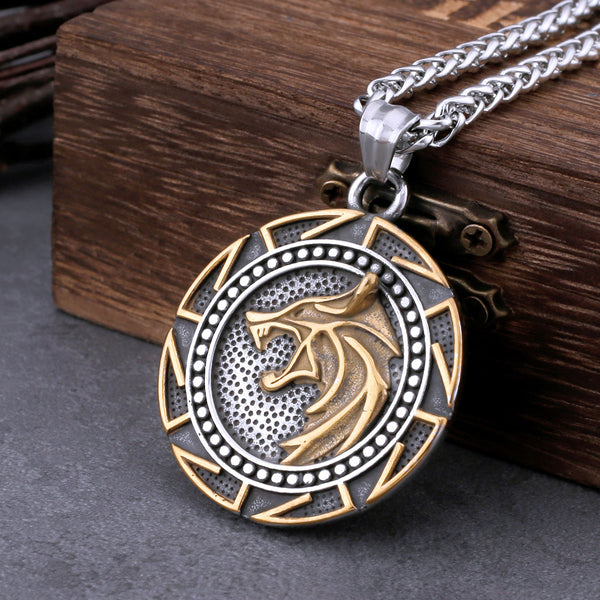 Collar con cabeza de lobo vikingo nórdico de acero inoxidable para hombre