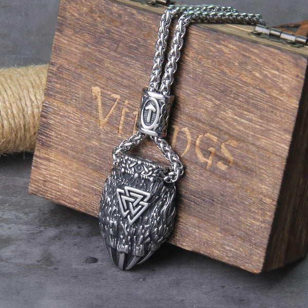 Collar nórdico vikingo con garra de oso Valknut para hombre