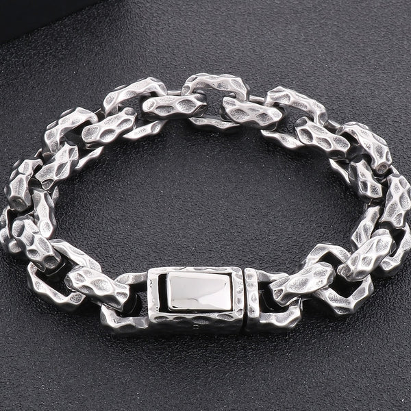 Pulsera de acero inoxidable color plata antigua retro para hombre