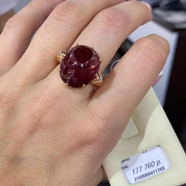 585 purple gold 14K rose gold inlaid dark ruby oval rings for women