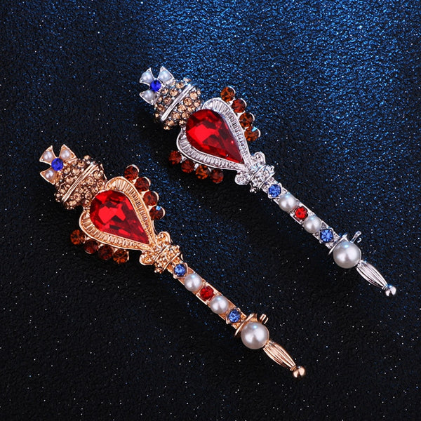 Fashion Retro Crown Cross Red Rhinestone Pins and Brooches