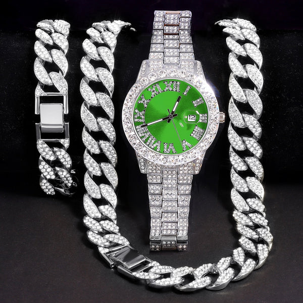 Necklace+Watch+Bracelet Hip Hop 15MM Cuban Link Chain Necklace