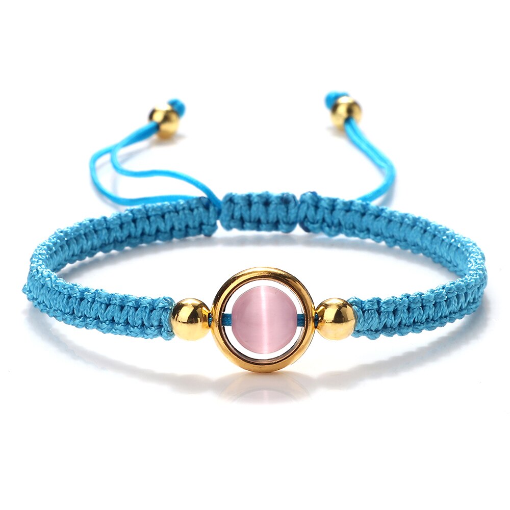 Pink Cat Eye Stone Beads Braided Bracelet For Women Red Thread String Bracelet