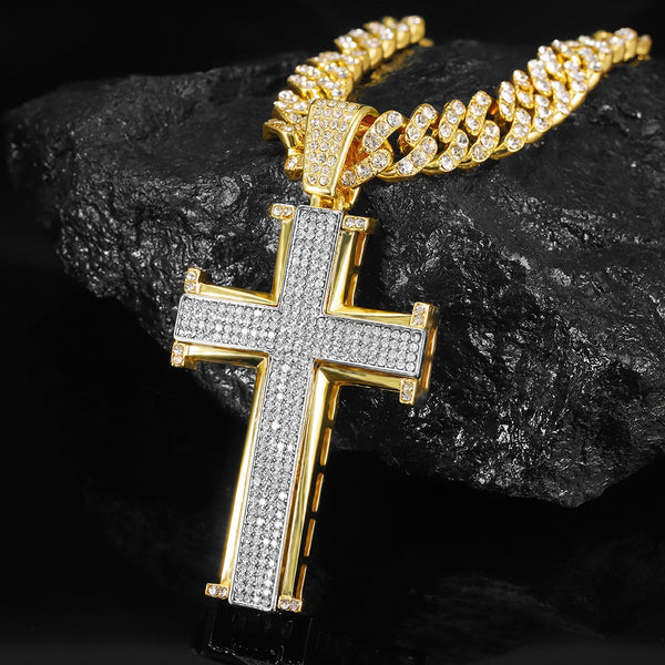 Men Women Hip Hop Letter Iced Out Cross Necklaces
