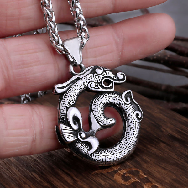 Collar vikingo de moda con dragón Ouroboros y colgante de amuleto de dragón con nudo celta nórdico para hombre