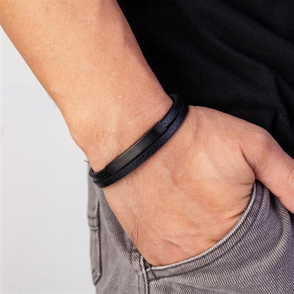 Pulseras clásicas de acero inoxidable con doble capa trenzada para hombre, regalo para amigos.