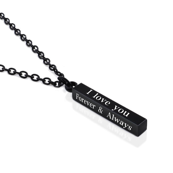 Collar con colgante de cadena de acero inoxidable y titanio con texto "Te amo" para hombres y mujeres.