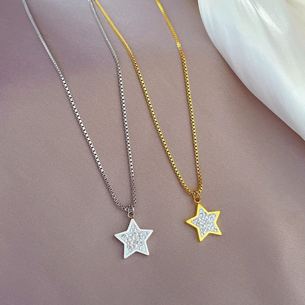 Collar con colgante de estrella coreana chapado en oro para mujer
