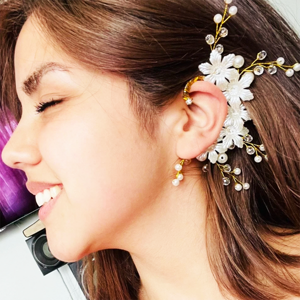1 par de pendientes de clip geométricos hechos a mano de metal con perlas simuladas para novias para mujer
