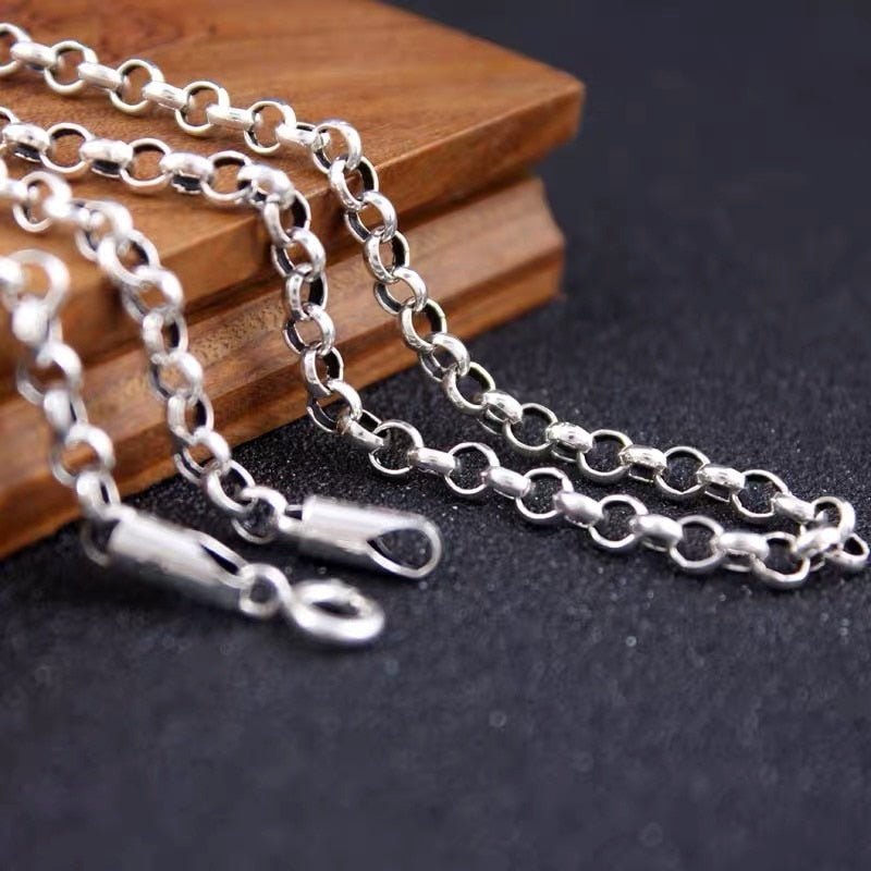 Real Silver 3mm 4mm Width Polishing Cross O Link Chain Necklace Man Woman