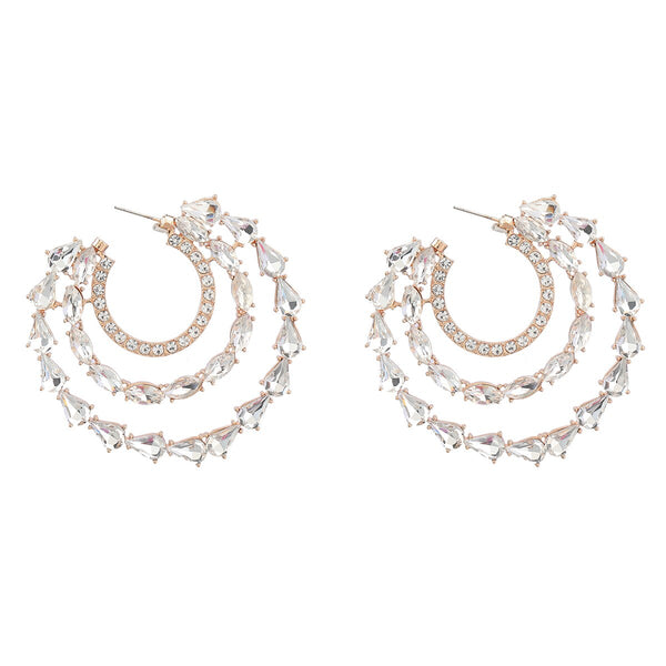 Pendientes geométricos de metal con diamantes de imitación en forma de C para mujer