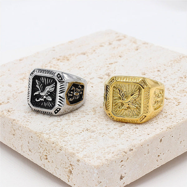 Anillo de águila de acero inoxidable estilo punk hip hop para hombre