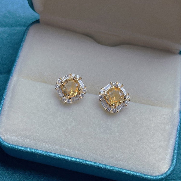 Pendientes de lujo pequeños y ligeros con diseño geométrico y exquisito de citrino para mujer