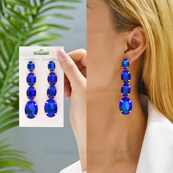 Pendientes largos colgantes de cristal geométrico multicolor de moda para mujer