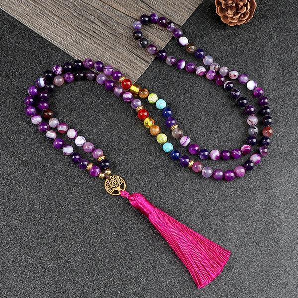 Natural Purple Agates Stone 108 Beads Prayer Necklace For Women