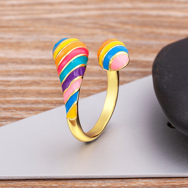 Anillos de cola de ardilla con esmalte arcoíris y aceite de goteo para mujer.
