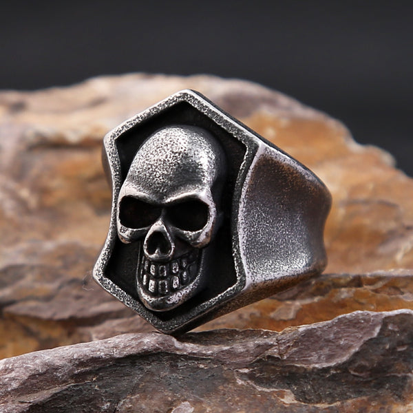 Nuevo anillo gótico de acero inoxidable con calavera steampunk para hombre