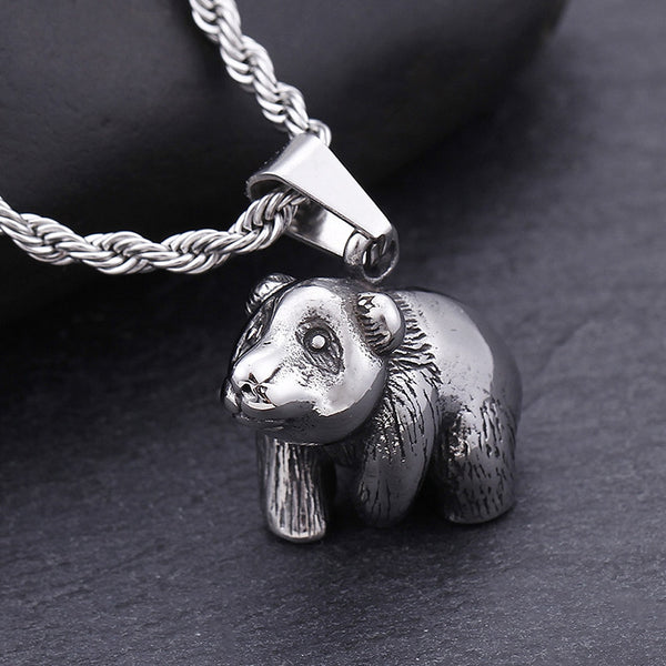 Collar con colgante de oso eslavo retro estéreo de acero inoxidable 316L, estilo punk, hip hop, estilo motero