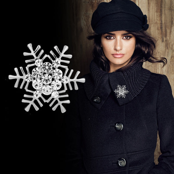 Korean Silver Color Cute Snowflake Brooch Female Crystal Rhinestone Corsage Lapel Pin