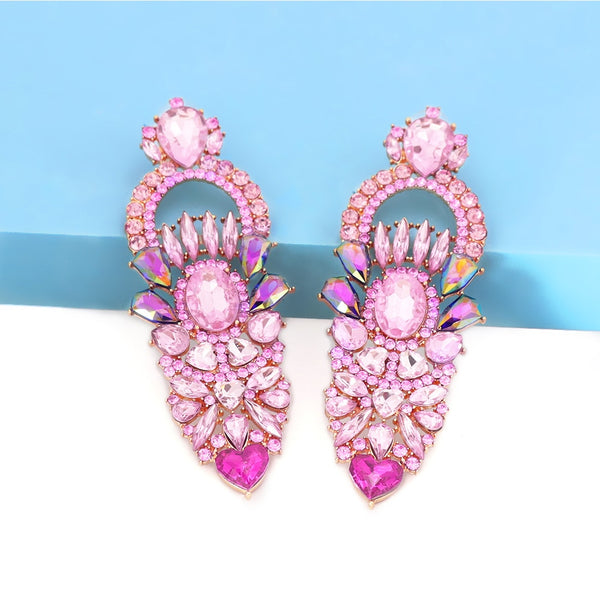 Nuevos pendientes colgantes grandes de cristal con diamantes de imitación rosas