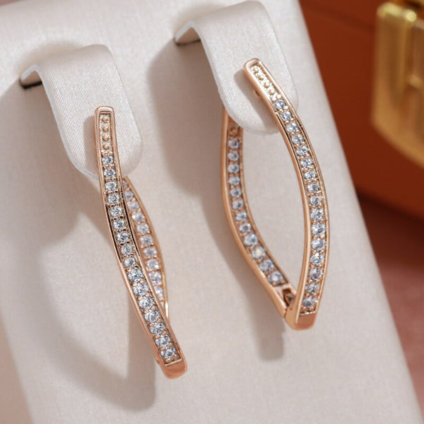 Pendientes largos de lujo con circonitas cúbicas para mujer, color oro 585