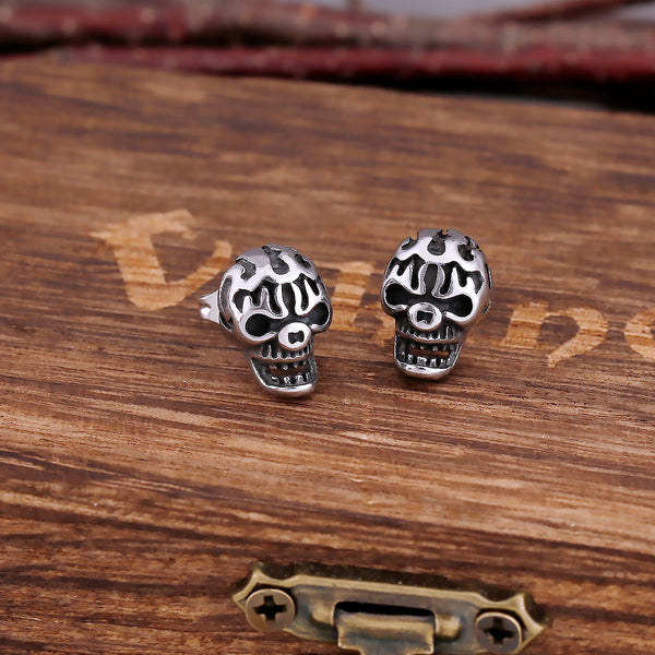 Pendientes de calavera neogótica para hombre, de acero inoxidable, con diseño de banda punk rock.