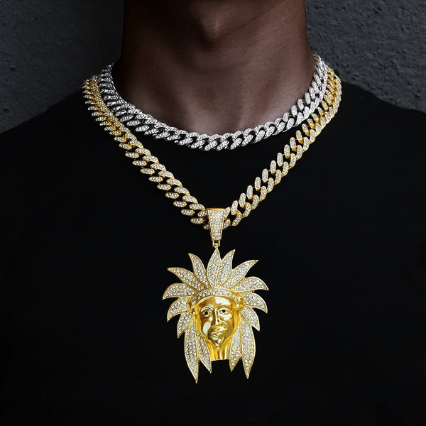 Amerindian Indian Head Pendant Necklaces Men Stainless Steel Chain Necklace