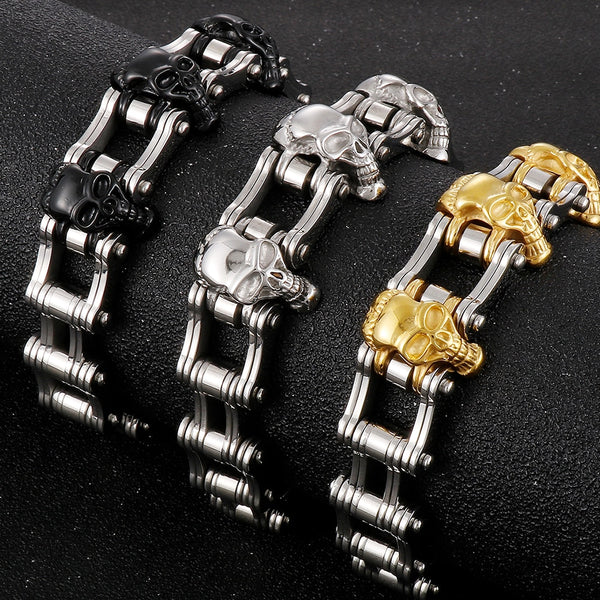 Pulsera de cadena de bicicleta con calavera gótica para hombre