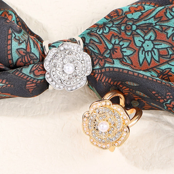 Versatile Clothes Brooch Buckles Fashion Pearls Crystal Sillk Buckle Flower Designer Ring Button
