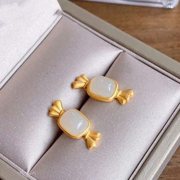 Original Design Natural Hetian White Jade Small Candy Earrings