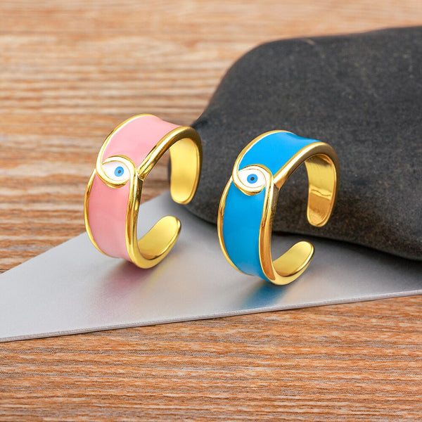 Anillo ajustable abierto de 5 colores con ojo turco de la suerte para mujer