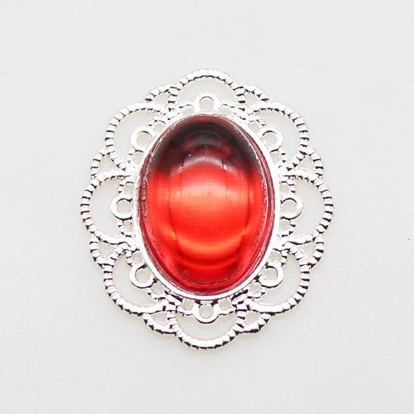 10 botones ovalados de resina de aleación de 25 mm x 29 mm con fondo plano, accesorios de costura plateados para bricolaje