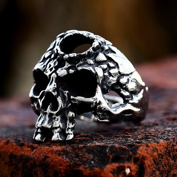 Anillo gótico de motociclista de acero inoxidable 316L con calavera para hombre y niño, estilo punk, vintage, esqueleto