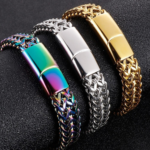 Pulsera de acero inoxidable para hombre, 12 mm de ancho, cadena de eslabones, estilo franco curb.