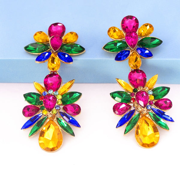 Nuevos pendientes de gota de cristal multicolor con diamantes de imitación para mujer