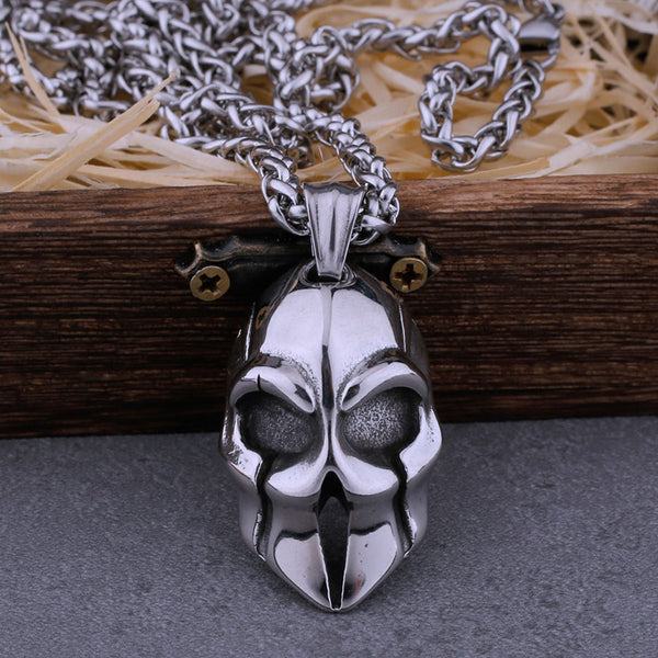 Collar con máscara espartana vikinga de acero inoxidable para hombre y mujer, colgante de motociclista estilo hip hop.