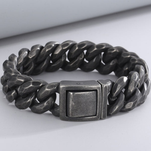 Pulsera de acero inoxidable con acabado cepillado retro para hombre, cadena de eslabones de 19 mm