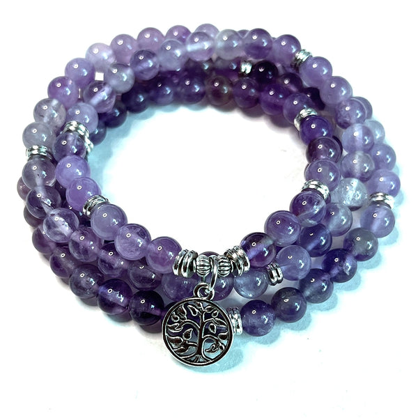 Pulsera de mala 108 con cuentas de amatista natural de 8 mm