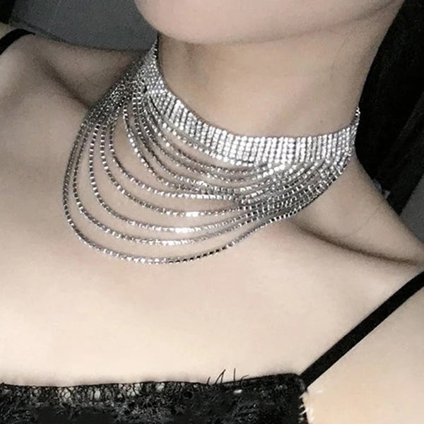 Fashion Multilayer Rhinestone Claw Chain Necklace for Women