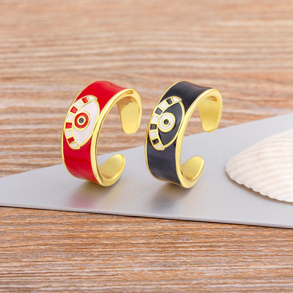 Anillos de esmalte con aceite de ojo turco de la suerte para mujer