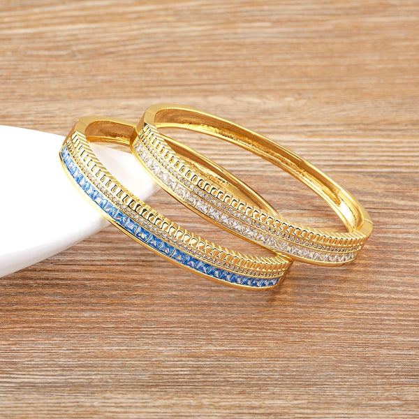 Brazalete abierto de lujo ligero con circonitas cúbicas en 4 colores para mujer