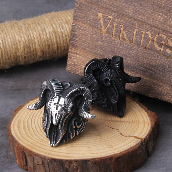 Anillo de calavera gótica punk de acero inoxidable para hombre, diseño de demonio satánico Sorath, estilo motero.