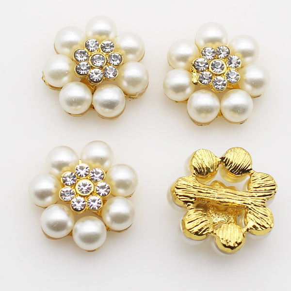 New10 Pieces 23mm Pearl Rhinestone Button Silver/Gold Alloy Base DIY