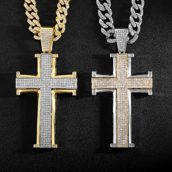 Hip Hop Iced Out Bling Big Jesus Cross Pendant Necklaces