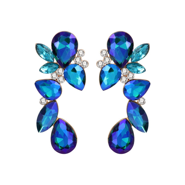 Nuevos pendientes de lujo de cristal azul y rojo con diamantes de imitación blancos y colgantes.