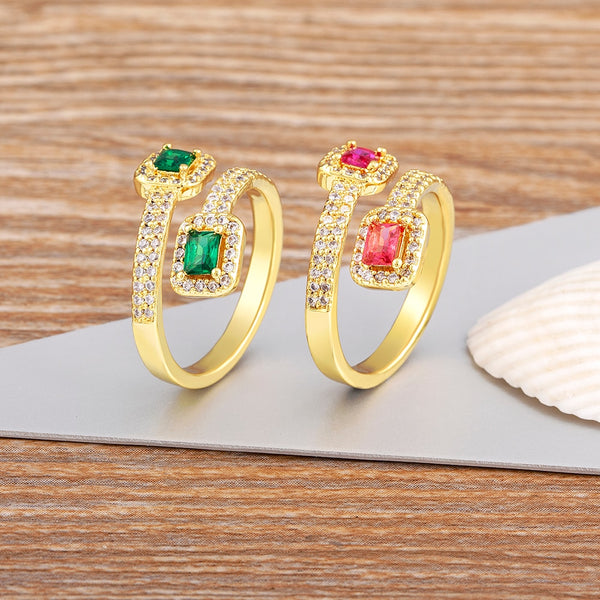 Anillos abiertos de circonita brillante con forma rectangular simple en 4 colores para mujer